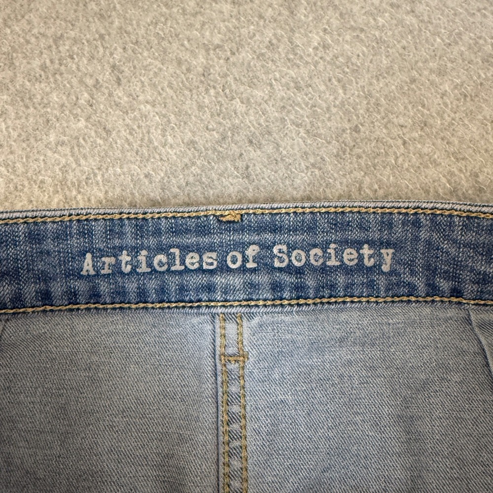 Articles of Society Button Front Jean Denim Mini Skirt Raw Hem Womens Size 26 - Picture 7 of 12